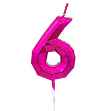 Свеча -цифра "6" Диамант Маджента 4,5смV